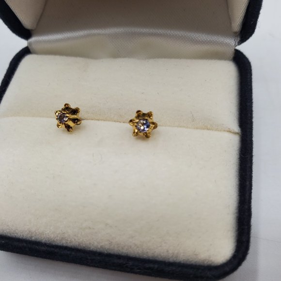 NEW VINTAGE GENUINE TANZANITE STUD EARRINGS (PROMO) - Picture 3 of 3